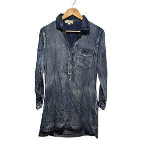 Anthropologie Cloth & Stone Womens Denim Long Sleeve Dress Small Collared Button